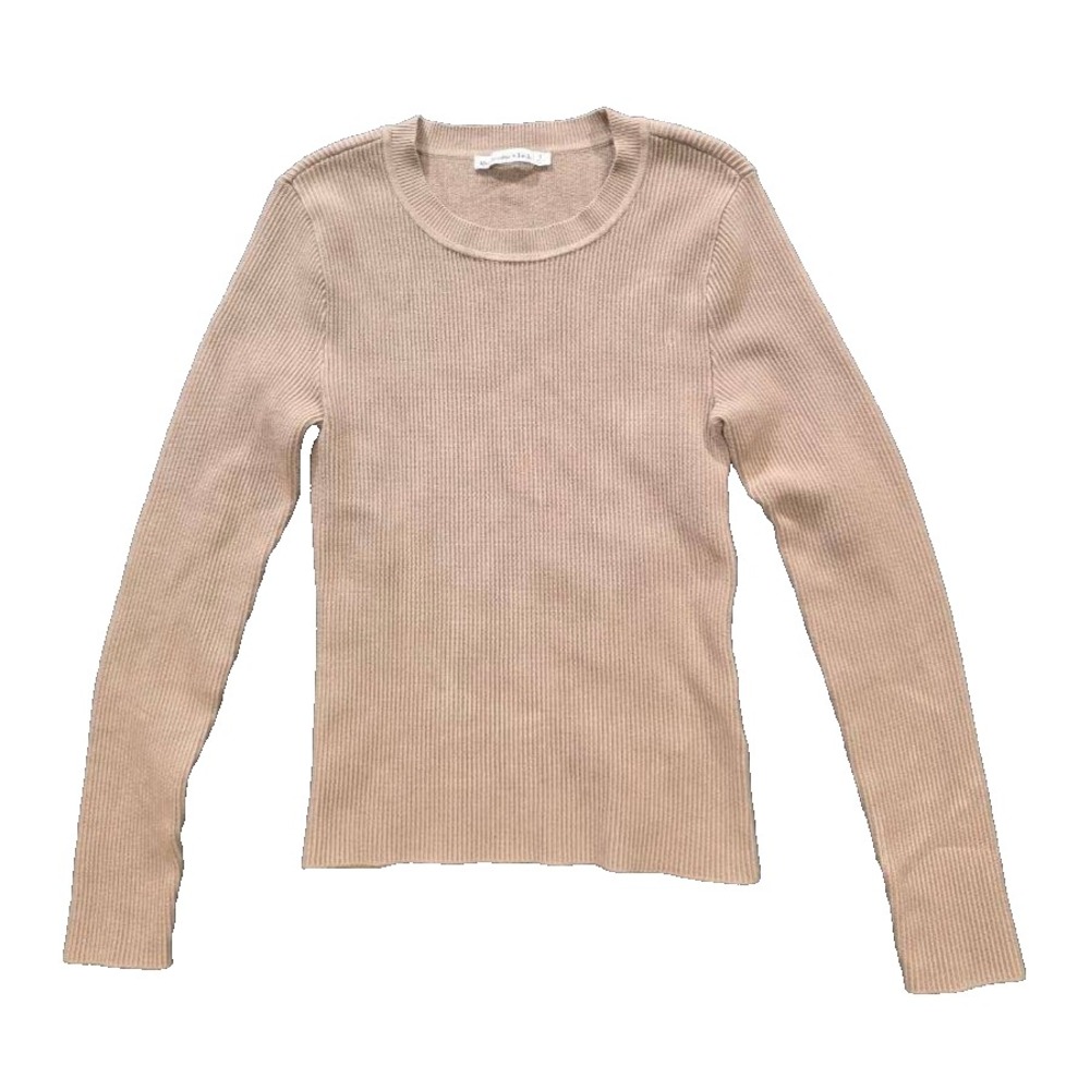Abercrombie & Fitch Women's Beige Rib-Knit Crew Neck Pullover Sweater S A011166
